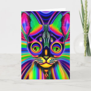 Tarjeta Festiva Trippy retro Psicodélico Hippy Groovy Minx Cat