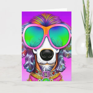 Tarjeta Festiva Trippy retro Psicodélico Hippy Groovy Poodle Perro