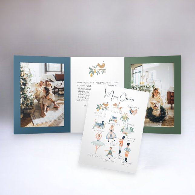Tarjeta Festiva Tríptica 12 días de Navidades personalizados (12 days of Christmas tri-fold photo card from Ricaso)