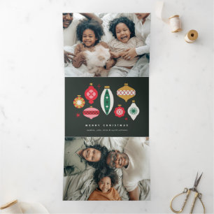 Tarjeta Festiva Tríptica Adornos Retro - Feliz Navidad