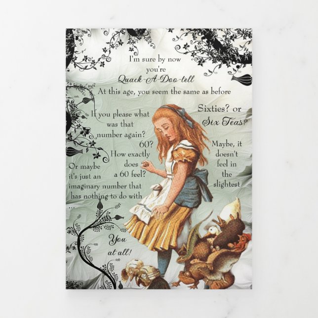 Tarjeta Festiva Tríptica Alice Tea Cup Sexagésimo cumpleaños (Foto de portada)
