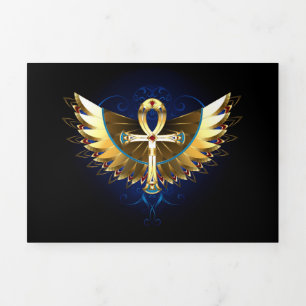 Tarjeta Festiva Tríptica Ankh Dorado con Alas