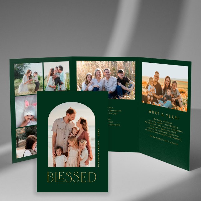 Tarjeta Festiva Tríptica Año de familia fotográfica múltiple en revisión de (Subido por el creador)