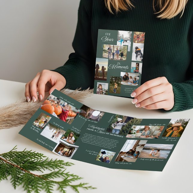Tarjeta Festiva Tríptica Año en momentos Navidades de Collage de fotos fami (Year in Moments Family Photo Collage Christmas Tri-Fold Holiday Card2)