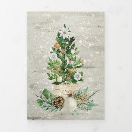 Tarjeta Festiva Tríptica Árbol de Navidad Personalizado Dorado y Verde