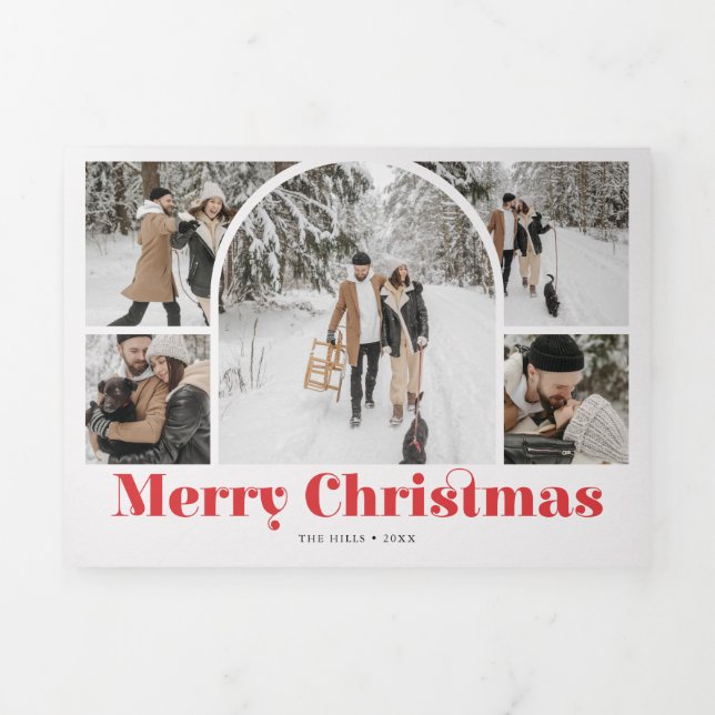 Tarjeta Festiva Tríptica Arch Vintage Merry Christmas Ivory Photo Tri-Fold (Foto de portada)