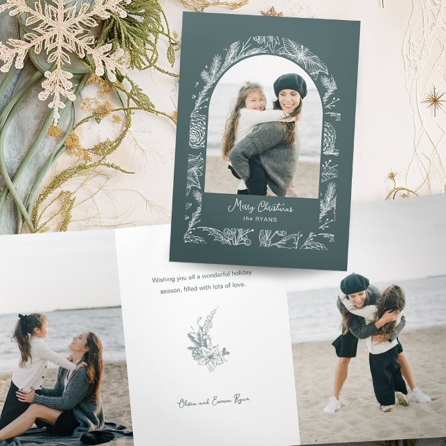 Tarjeta Festiva Tríptica Arco Botánico Navideño Rústico Dibujado a Mano 1-F (Subido por el creador)