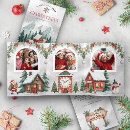 Tarjeta Festiva Tríptica Arco de colorido mundo de Navidad de niños lindos