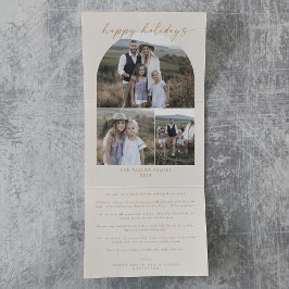 Tarjeta Festiva Tríptica Arco moderno | Collage de fotos Cream Happy Holida