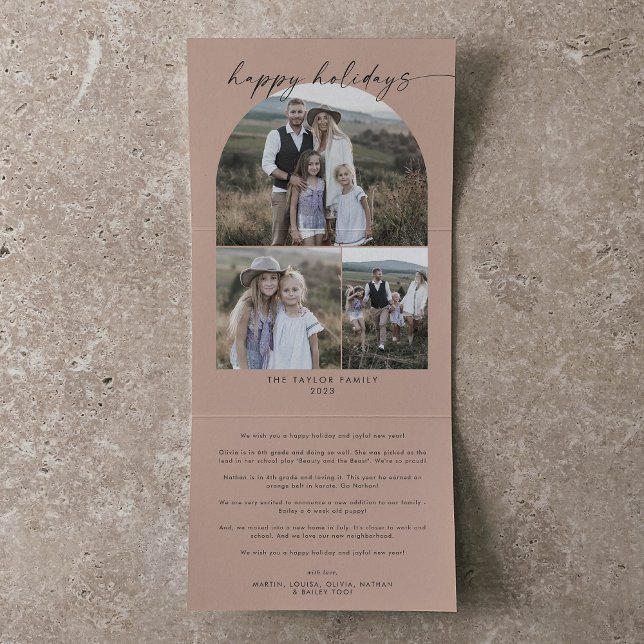 Tarjeta Festiva Tríptica Arco moderno | Collage de fotos Salmon Happy Holid (Subido por el creador)