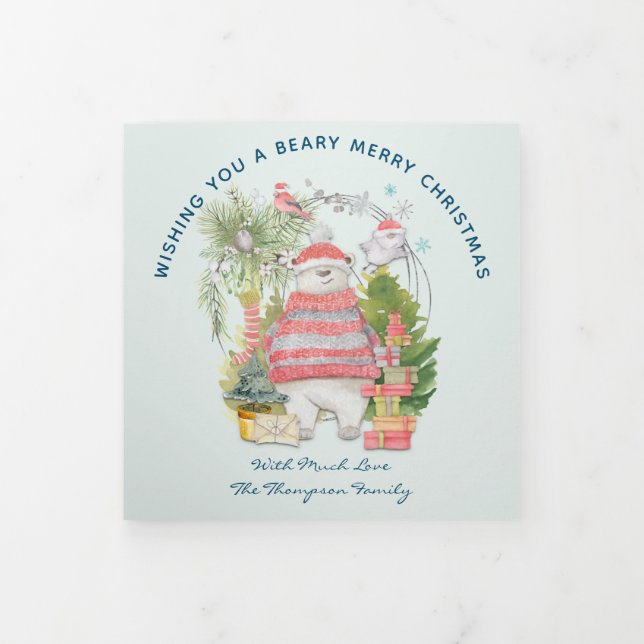 Tarjeta Festiva Tríptica Bear Merry Christmas 5 Fotos Boletín festivo (Foto de portada)