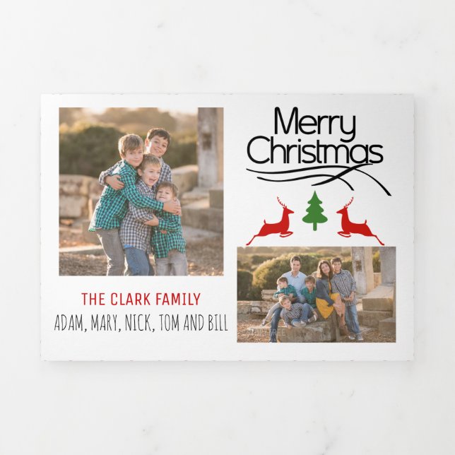 Tarjeta Festiva Tríptica Black Merry Christmas, ciervo, foto de patrón de á (Foto de portada)