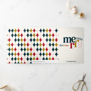 Tarjeta Festiva Tríptica Blue Vintage Merry Christmas Multiphoto