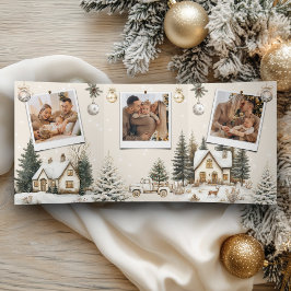 Tarjeta Festiva Tríptica Cabañas nevadas Pueblo de invierno 4 Foto Navidad