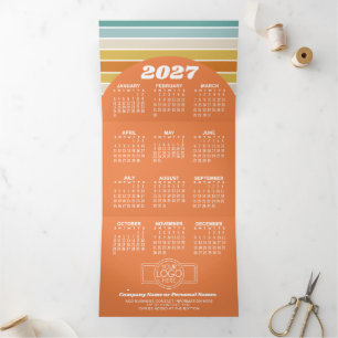 Tarjeta Festiva Tríptica Calendario 2027 - Foto de logotipo - Arco moderno