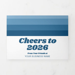 Tarjeta Festiva Tríptica Calendario - Logo - Navy Retro Stripes Business