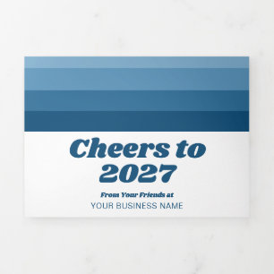 Tarjeta Festiva Tríptica Calendario - Logotipo - Negocios Rayas Retro Azul 
