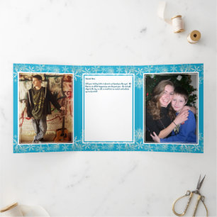 Tarjeta Festiva Tríptica Carta de Navidades azules y fotos