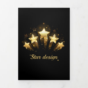 Tarjeta Festiva Tríptica Cinco estrellas de oro en negro
