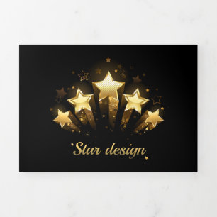 Tarjeta Festiva Tríptica Cinco estrellas de oro en negro