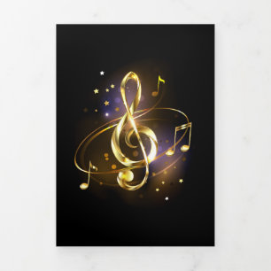 Tarjeta Festiva Tríptica Clef Musical de Triple Dorado