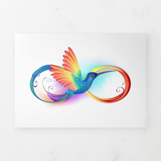 Tarjeta Festiva Tríptica Colibrí arcoiris con símbolo Infinity (Foto de portada)