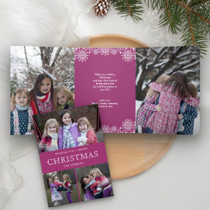 Tarjeta Festiva Tríptica Collage de fotos de Navidades de invierno rosados