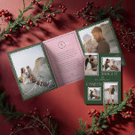 Tarjeta Festiva Tríptica Collage de fotos ondulado moderno y brillante<br><div class="desc">Celebre la temporada con nuestra tarjeta de vacaciones de tres veces "Bright Cheer" (Viaje brillante), una combinación perfecta de estilo retro moderno y minimalista. Este diseño, de color verde y rosa, presenta un borde retro ondulado de moda que encapsula el espíritu de nostalgia y alegría. El emparejamiento de escritura moderna...</div>