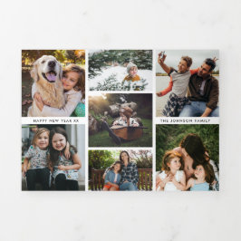 Tarjeta Festiva Tríptica Collage de Fotos Vacaciones de Año Nuevo