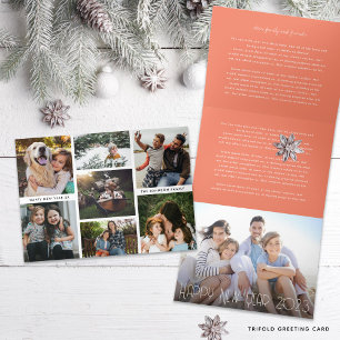 Tarjeta Festiva Tríptica Collage de Fotos Vacaciones de Año Nuevo