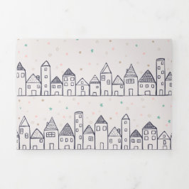 Tarjeta Festiva Tríptica Colorando la aldea de los Navidades de páginas en 