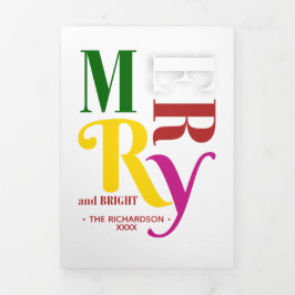 Tarjeta Festiva Tríptica Colorida foto de Navidades merry y brillantes de l