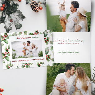 Tarjeta Festiva Tríptica Coloridas audaces Navidades festivos Holly Photo