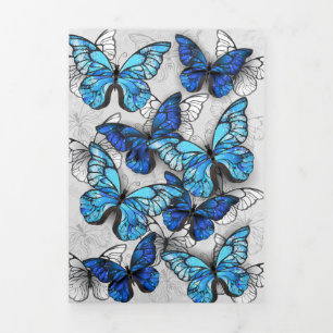 Tarjeta Festiva Tríptica Composición de las mariposas blancas y azules