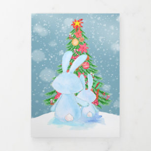 Tarjeta Festiva Tríptica Conejos de Pascua con árbol personalizados