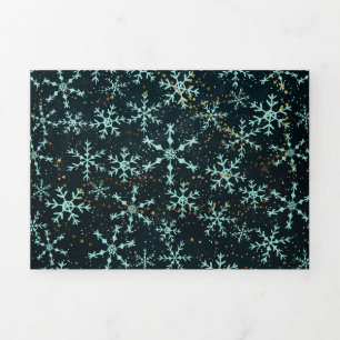 Tarjeta Festiva Tríptica Copo de Nieve Brillante Blanco Azul en la Negra No