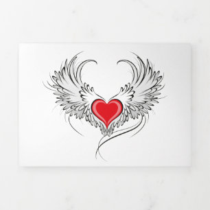 Tarjeta Festiva Tríptica Corazón de Ángel Rojo con alas