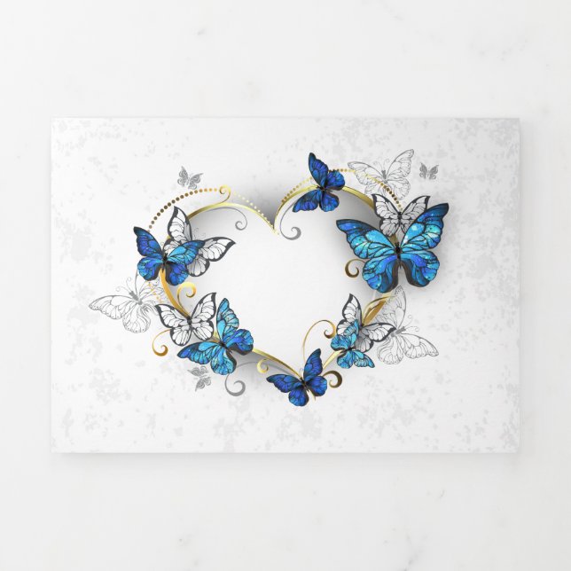 Tarjeta Festiva Tríptica Corazón de joyas con mariposas Morfo (Foto de portada)