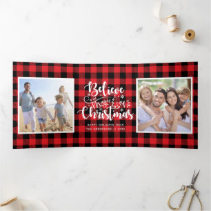 Tarjeta Festiva Tríptica Creer en los Navidades del Collage de fotos Mágico