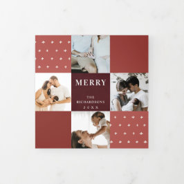 Tarjeta Festiva Tríptica Cuadro Marrón Rojo 7 Foto Cruz Feliz Navidad