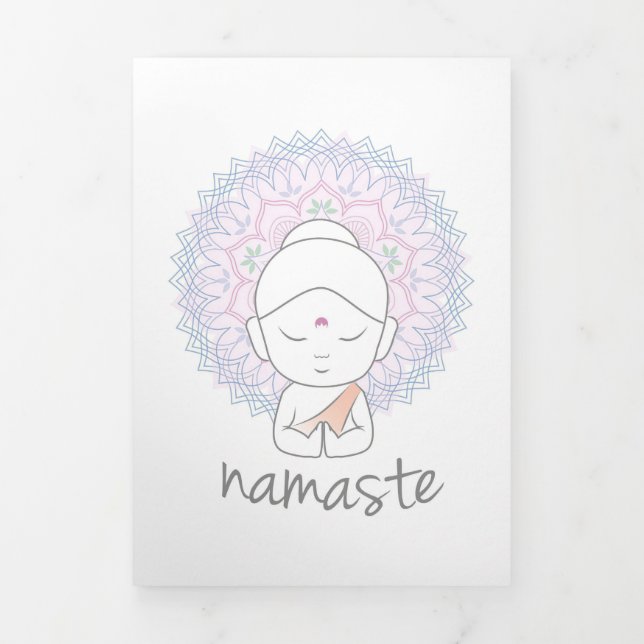Tarjeta Festiva Tríptica Cute Buddha diciendo Namaste (Foto de portada)