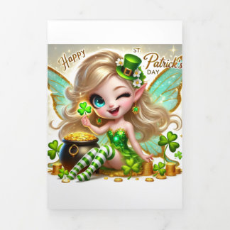 Tarjeta Festiva Tríptica Cute St Patrick's Day card with Fairy
