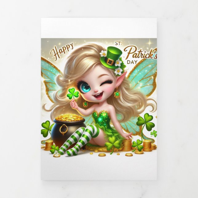 Tarjeta Festiva Tríptica Cute St Patrick's Day card with Fairy (Foto de portada)