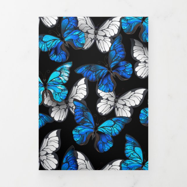 Tarjeta Festiva Tríptica Dark Seamless Pattern with Blue Butterflies Morpho (Foto de portada)