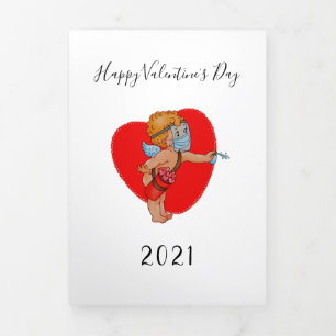 Tarjeta Festiva Tríptica divertida foto de cupid mask covid 2021