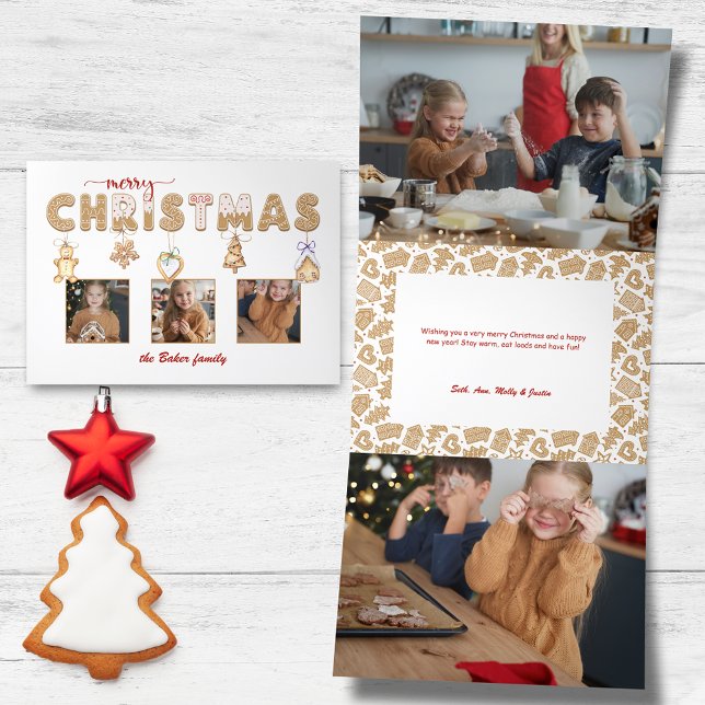 Tarjeta Festiva Tríptica Divertido Gingerbread Feliz Navidad Multifoto (Subido por el creador)