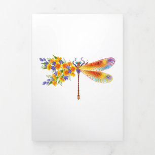 Tarjeta Festiva Tríptica Dragón de flores amarillas