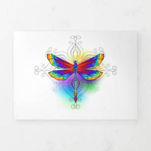 Tarjeta Festiva Tríptica Dragón poligonal arcoiris