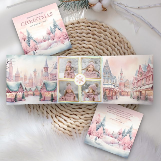 Tarjeta Festiva Tríptica Dreamy Pastel Winter Wonderland 4 Photo Navidades (Subido por el creador)