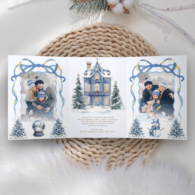 Tarjeta Festiva Tríptica Dulce Coquette Azul Bow Navidades Wonderland Foto (Subido por el creador)